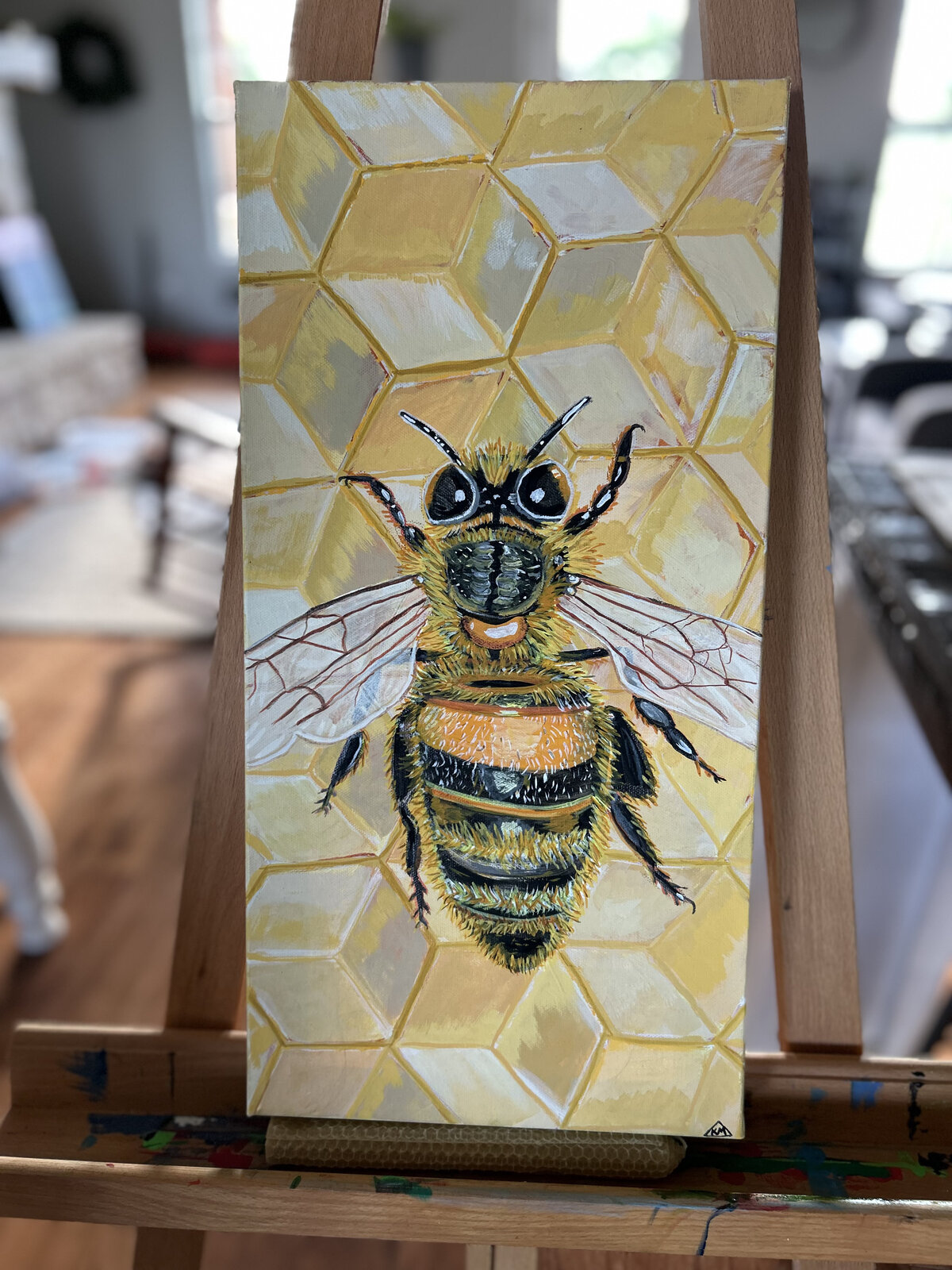 Bee Home painting on the easel