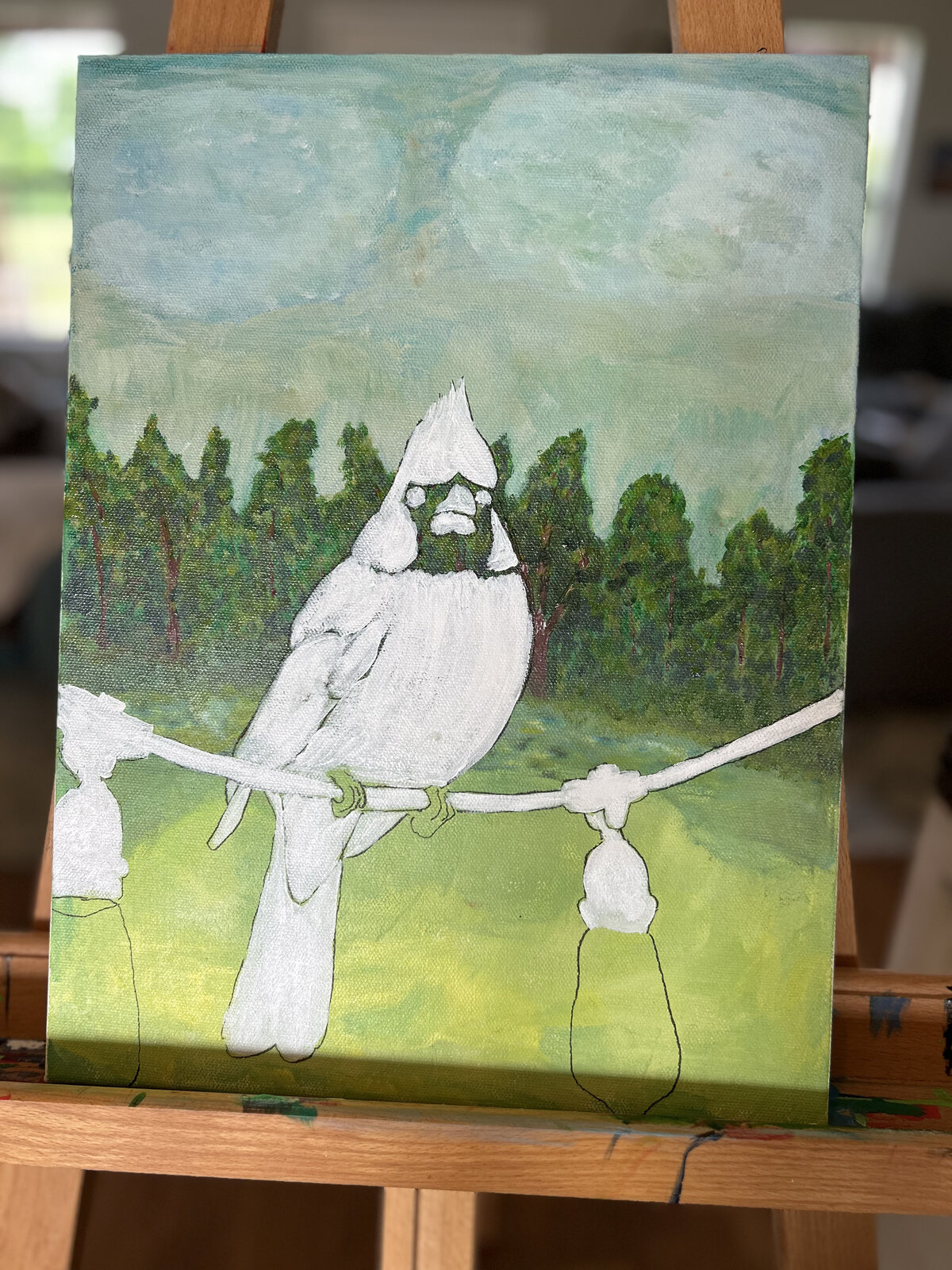 Cardinal Couch in progress, first underpainting stage